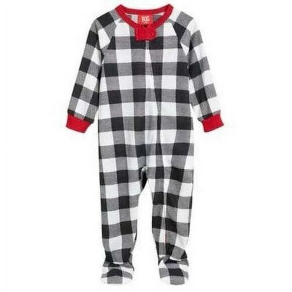 Family PJs Matching Baby Thermal Waffle Buffalo Check Footie One-Piece 6-9 MO - Picture 1 of 5